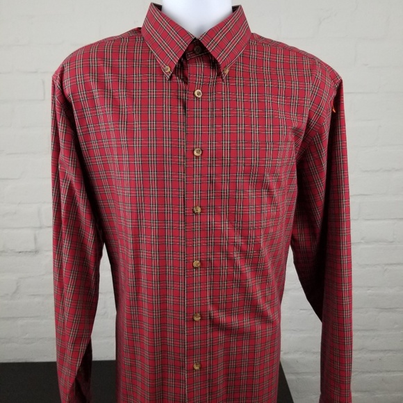 LL Bean Mens Red Plaid Button Down Sz Large Tall - Picture 1 of 8
